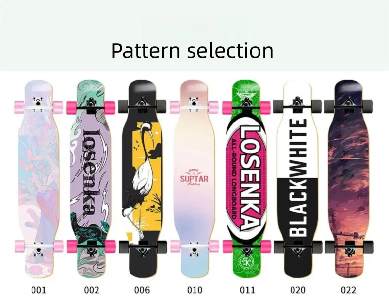 44 Inch Double Kick Dance Longboard 7-Layer Maple Wood Double Sided Graphic Complete Skate Deck All Ages Amateur Professional Ri