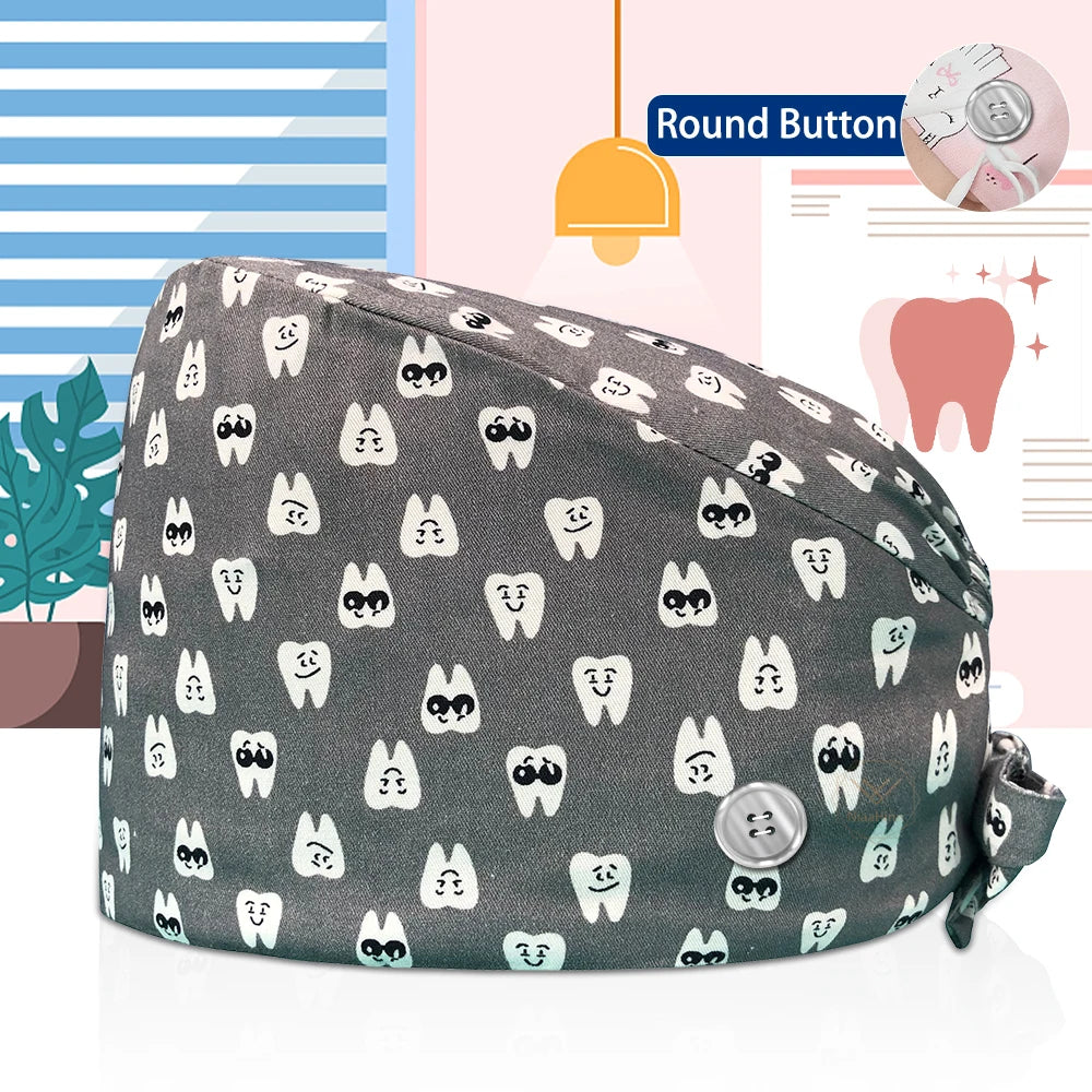 Dentistry Pet Medical Scrub Pharmacist Clinic Hat Dentist Lab Cap Nurse Surgical Working Caps Nursing Hats Cotton with Button