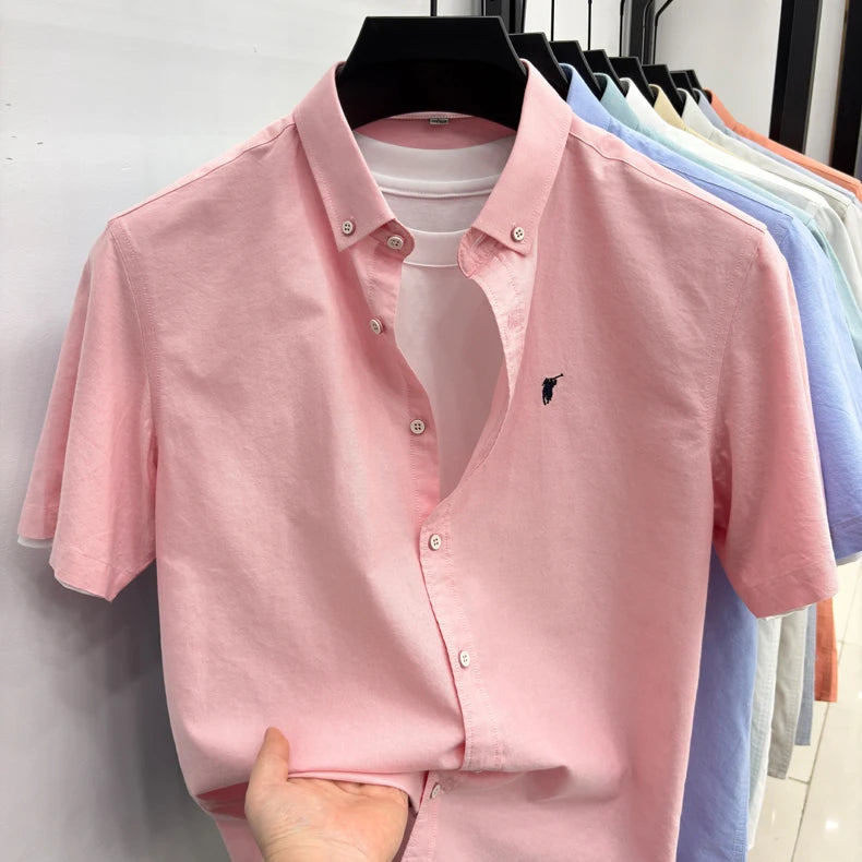 100% cotton short sleeve shirt summer classic solid color luxury brand Paul embroidery fashion business golf casual men's wear