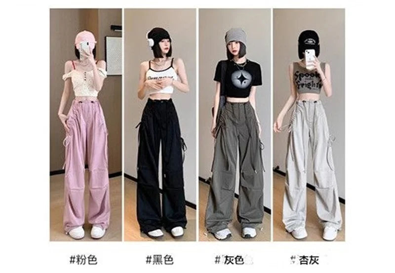 2026 Spring Summer New Women Pants Drawstring High Waisted Female Wide Leg Trousers Casual Vintage Korean Ladies Slim Work Pants