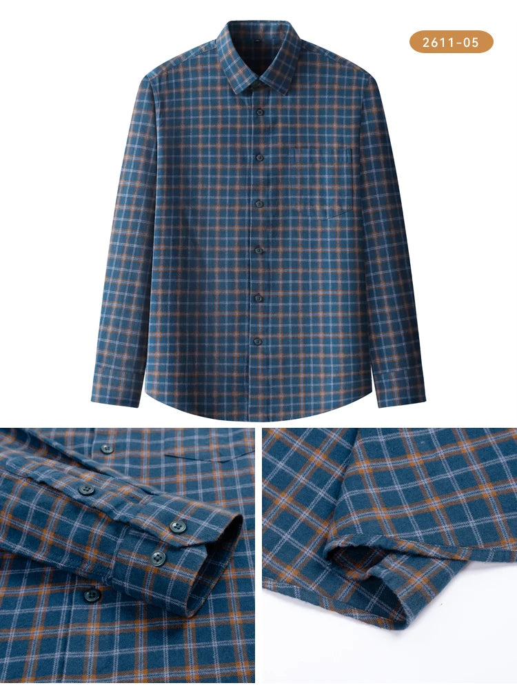 Vintage Men's Flannel Shirts with Pocket Long Sleeve Brushed Shirt for Men Warm Casual Soft Cotton 100% Button Down Plaid Shirt