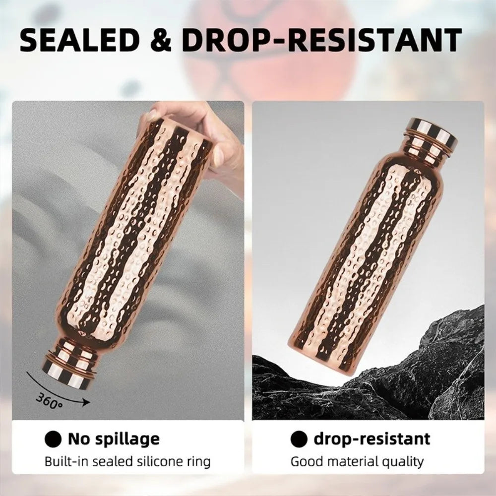 800ML Copper Water Bottle Anti-Slip Silicone Base Thermal Insulation Leakproof Sports Bottle One-Click Open Lid