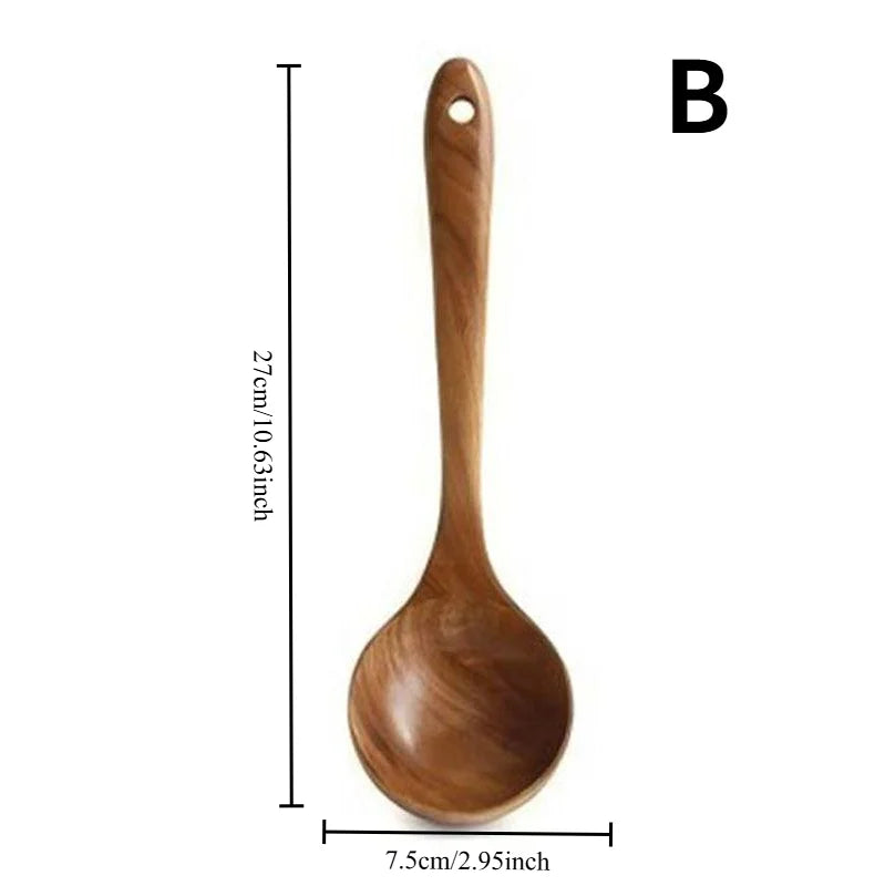 Wooden kitchen utensil cooking set, household spatula spoon set, salad spoon fork, mixing spoon, kitchen baking set