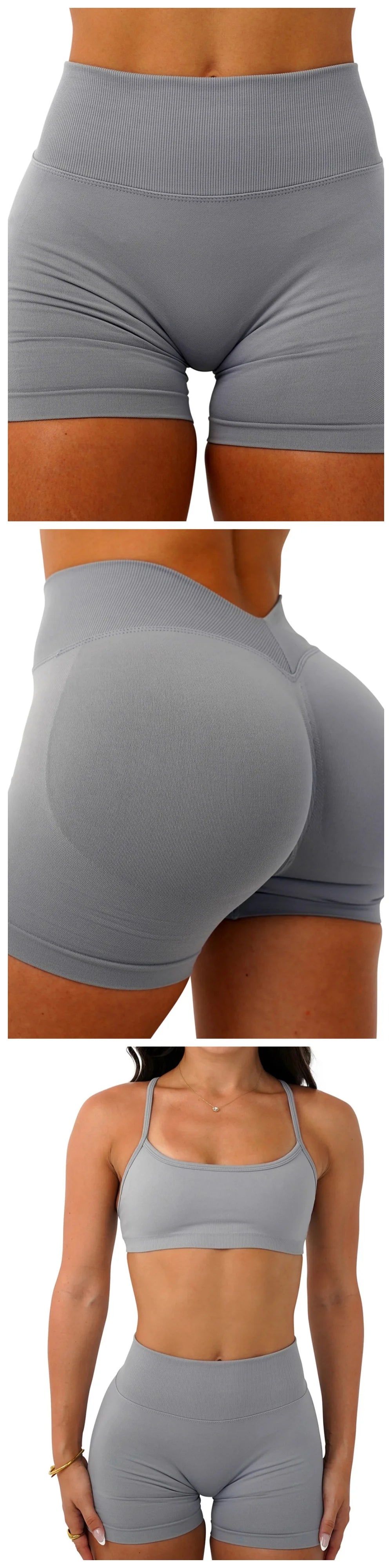 Seamless Workout Shorts for Women, V-Waistband Tight Fit Shorts, 3-Inch Yoga Running Shorts