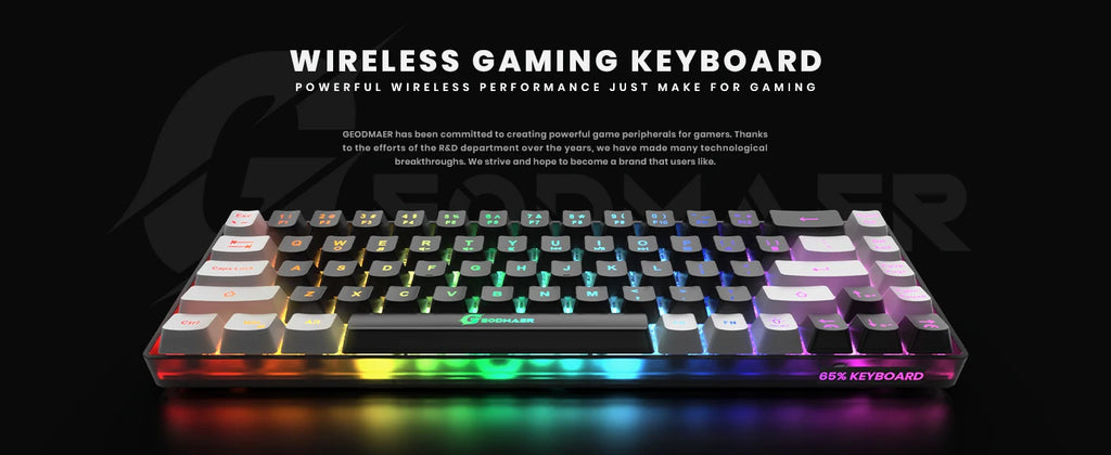 GEODMAER Wireless Gaming Keyboard Rechargeable Backlit Gaming Keyboard 68 Keys English/Spanish Layout 2.4G Keyboard for PC