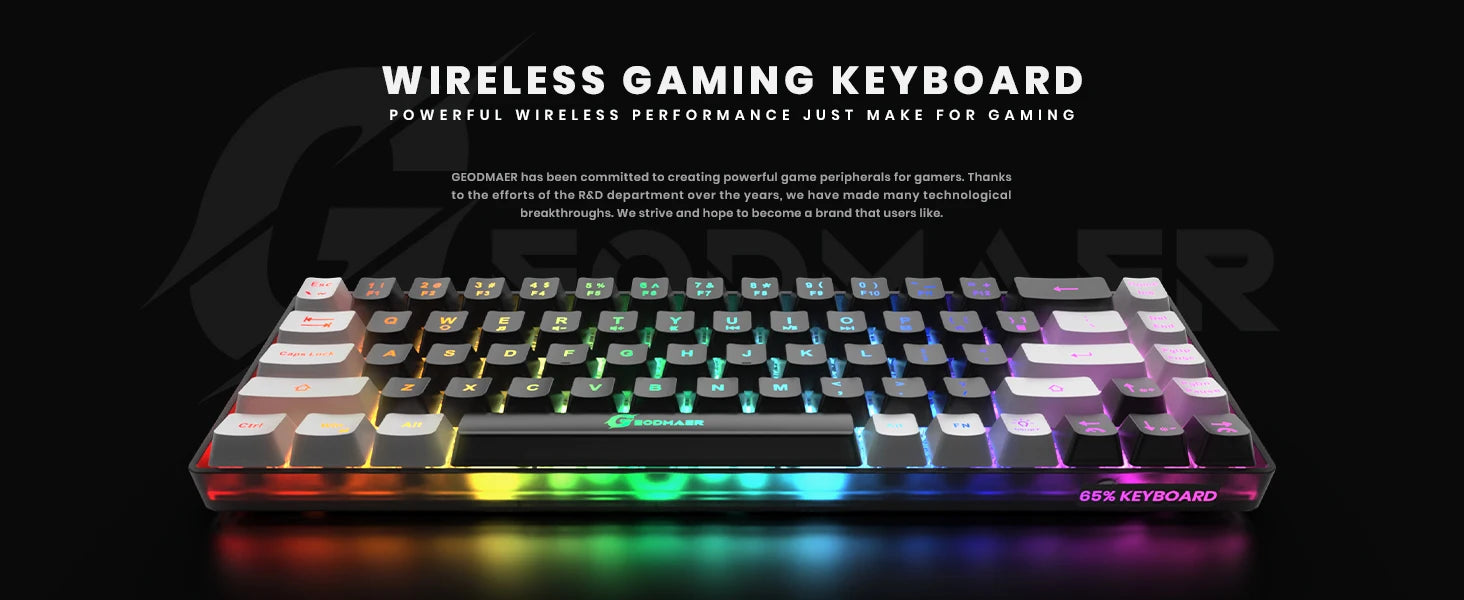 GEODMAER Wireless Gaming Keyboard Rechargeable Backlit Gaming Keyboard 68 Keys English/Spanish Layout 2.4G Keyboard for PC