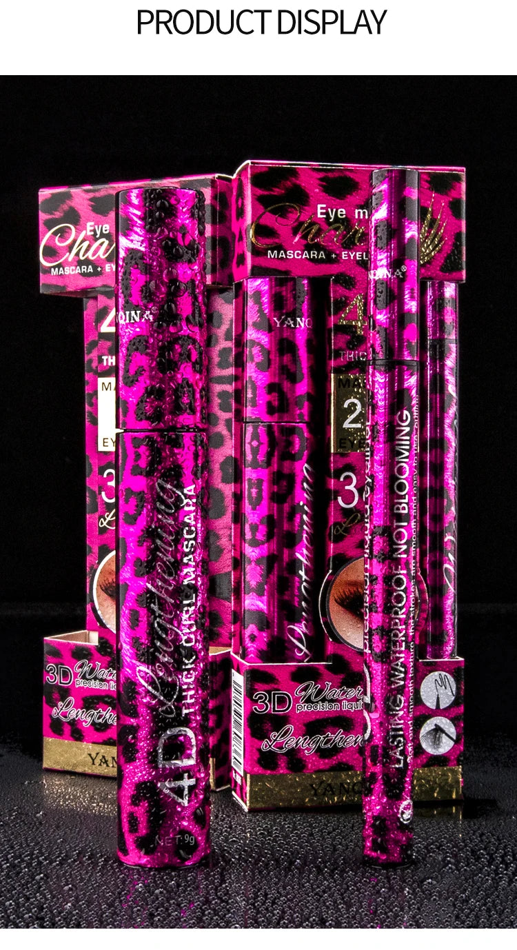 Yanqina Leopard Print Eyeliner + Mascara Two-In-One Set Waterproof and Smudge-Proof Makeup