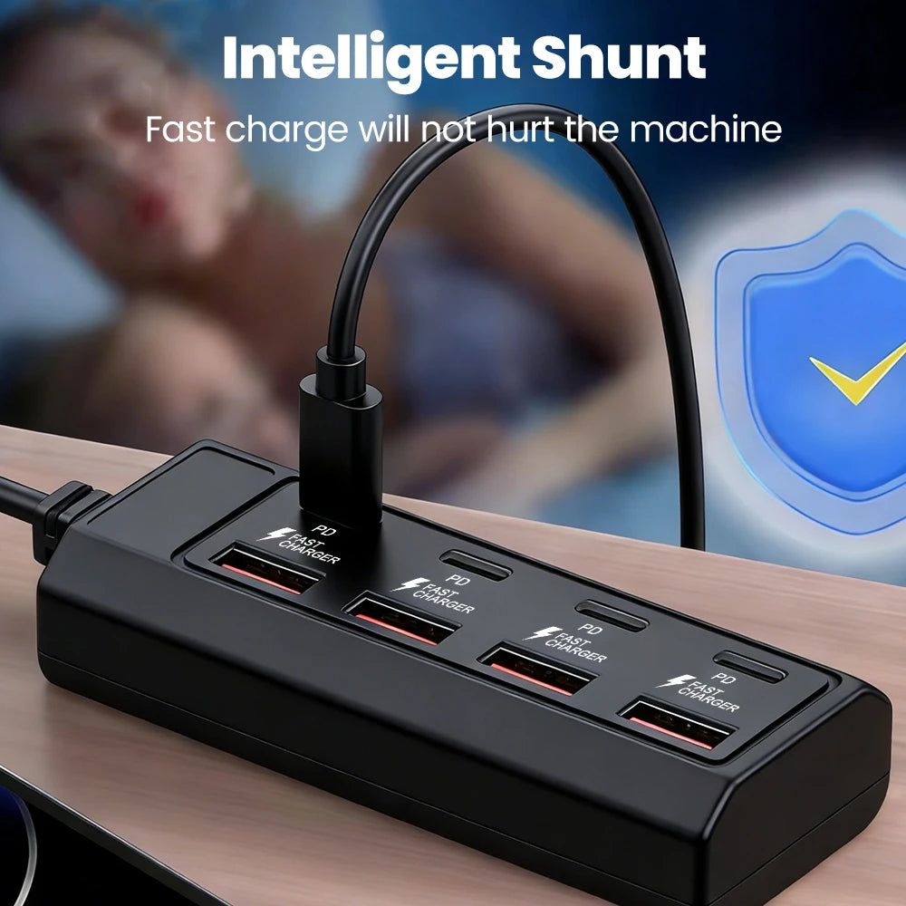 8 Ports 25W Power Outlet Adapter Electrical Socket Docking Stations 4USB+4Type C Charger Splitter Converter USB Extension Socket
