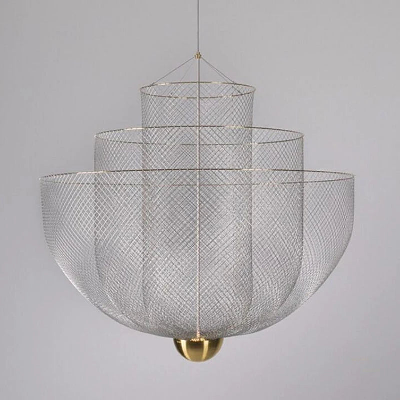 Modern Ceiling Chandeliers Dimmable LED Pendant Light Modern Design Metal Grid Meshmatics Dining Hanging Lamp Suspension Fixture