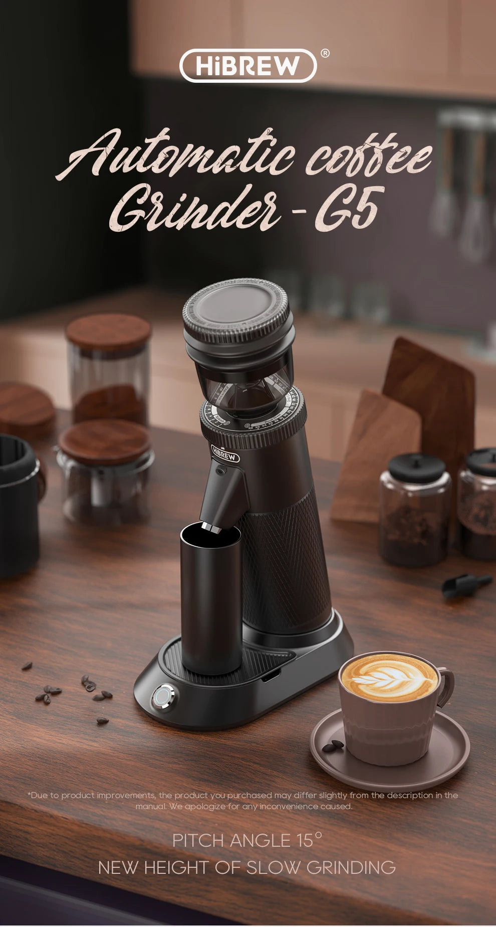HiBREW G5 48mm Conical Burr Electric Coffee Grinder Compact Portable Coffee Bean Mill Kitchen for Espresso Turkish Coffee