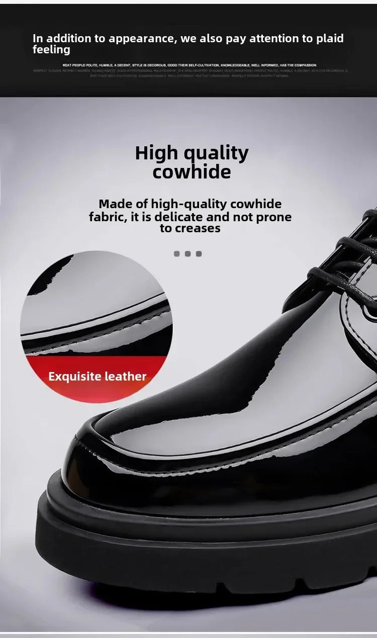 2025 Autumn Patent Leather Men's Business Formal Tie-Up Shoes Safety Professional Bata Breathable Men's Shoes botas para hombre