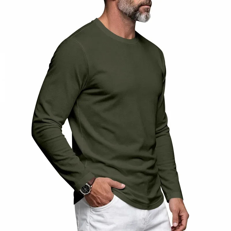Autumn and Winter Men's Thin Casual Crew Neck Pullover Loose Versatile Breathable Commuter Long Sleeve Bottom T-Shirt