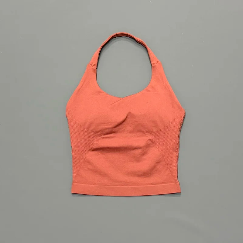 HISTELLO Sports Halter Top Seamless Longline Strappy Gym Tank Top Women Yoga Clothing Workout Fitness Sportswear Pilates Vest
