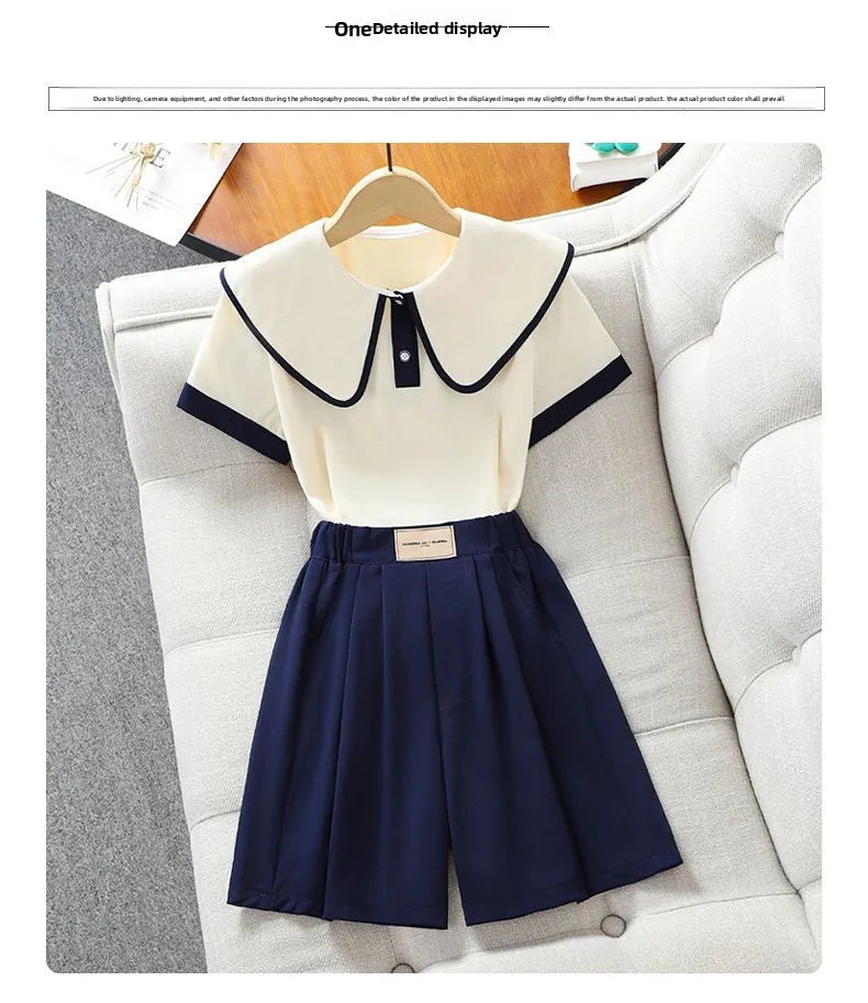 2026 New Summer Teenage Girls Clothing Sets Children Short Sleeve Top Shorts Two Piece Set Kids Casual Oufits School Clothing