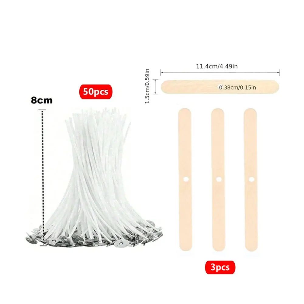 53pcs Candle Wicks Holder Waxed Cotton Candle Wicks Set with Stand Original Smokeless Candle Wicks Soy Oil Wax Core Woven Making