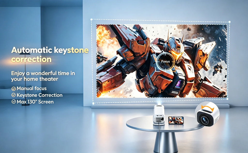 XGODY Mini 4K Projector, 720P Native 300 ANSI, Android 11 Short Throw Smart Projector  WiFi 6 BT5.4, 180° Stand, Auto Keystone for Home Theater Bedroom Gift