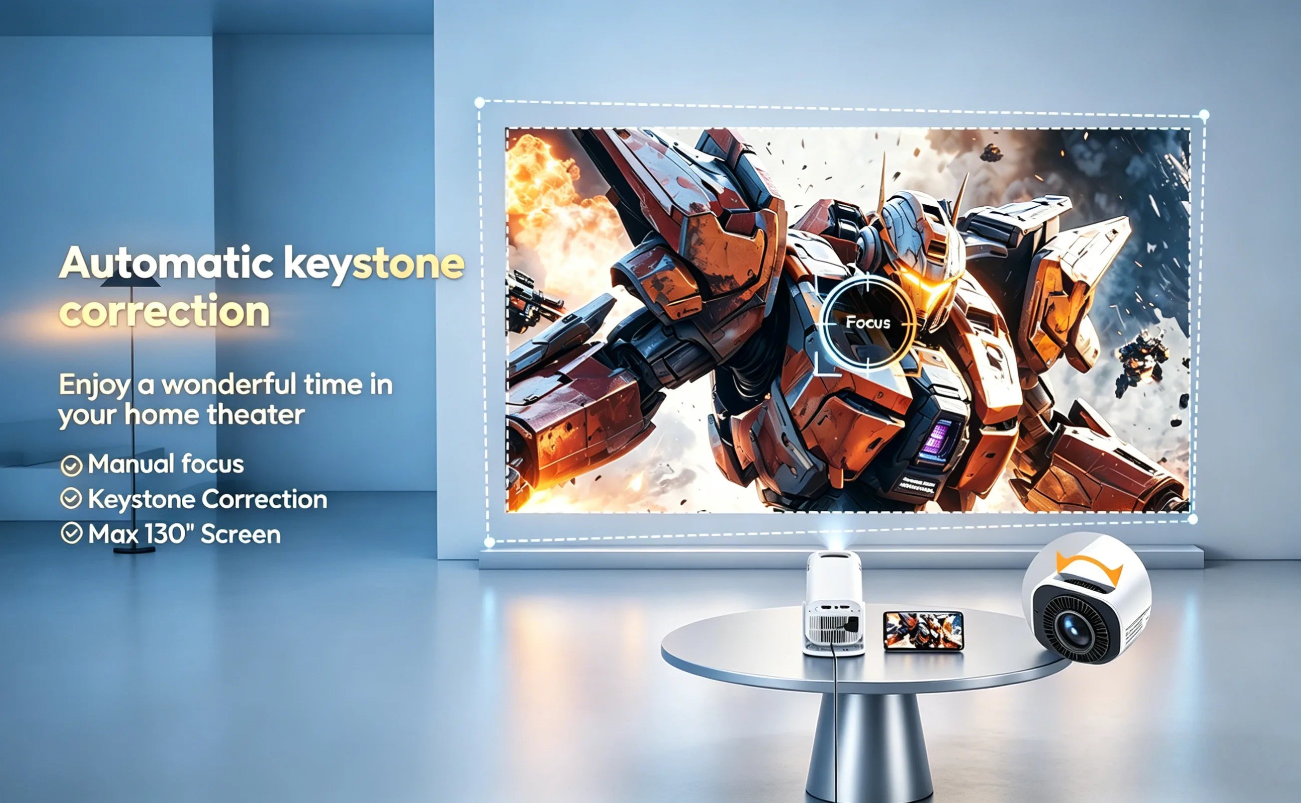 XGODY Mini 4K Projector, 720P Native 300 ANSI, Android 11 Short Throw Smart Projector  WiFi 6 BT5.4, 180° Stand, Auto Keystone for Home Theater Bedroom Gift