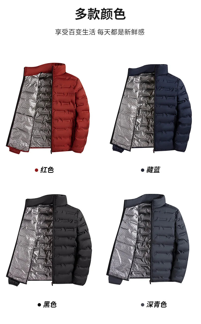 2025 Graphene Self-heating Down Jacket Men Solid Windproof Pleated Down Jackets Stand Collar Classical Warm Winter Jackets Male