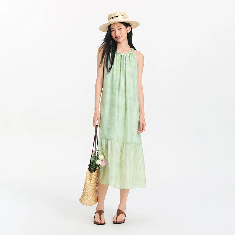 Semir Women Dress Bowknot Textured Halter Neck Vacation A Line Maxi 2026 Summer Romantic Fresh Elegant Soft Comfy Holiday Top