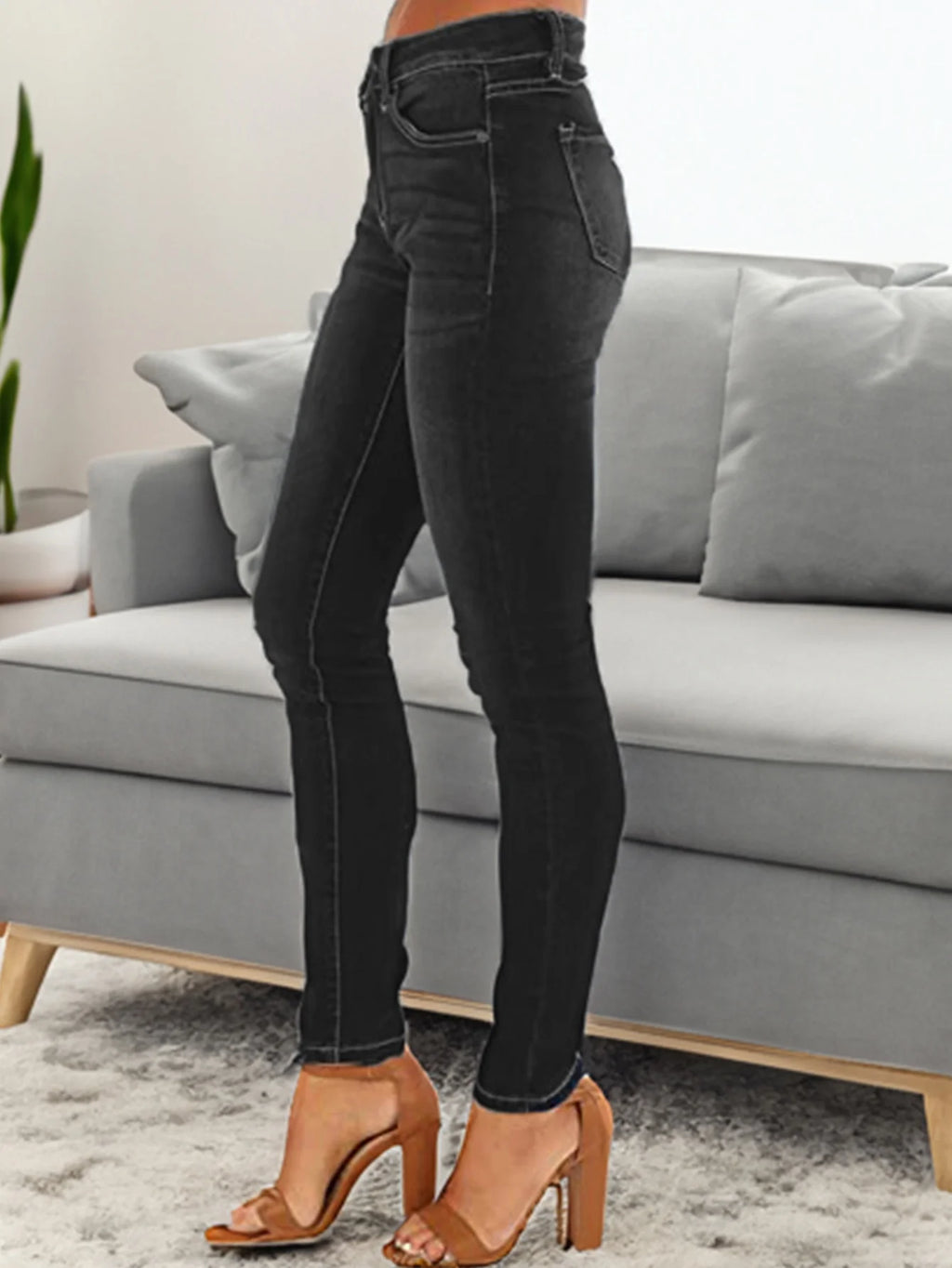 Women's Fashionable Elegant Casual Versatile Washed Cat's Whisker Pattern Skinny Fit Denim Jeans for Daily Wear