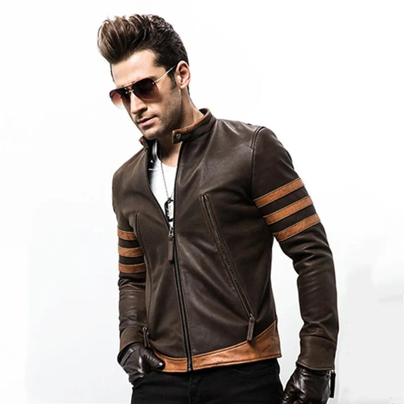 High-end Brand Men's Zipper Leather Jacket Wolverine Casual PU Leather Locomotive Coat Logan Bomber Jacket Slim Coats Size M-5XL