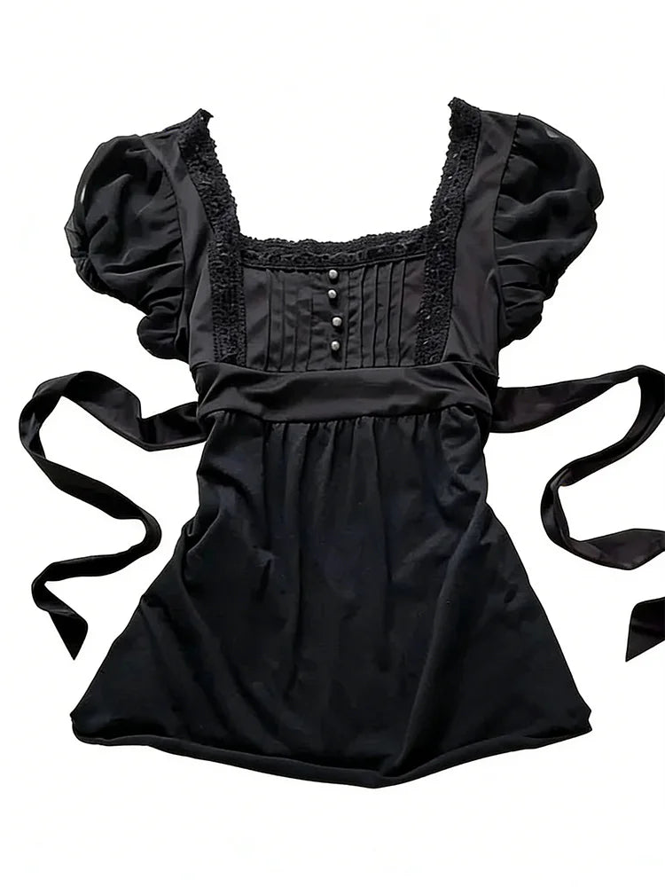 Y2K Gothic Aesthetic Top Square Neck Women's Retro Harajuku Fashion Casual Fairy Style Sweet and Cute Emotional Girl