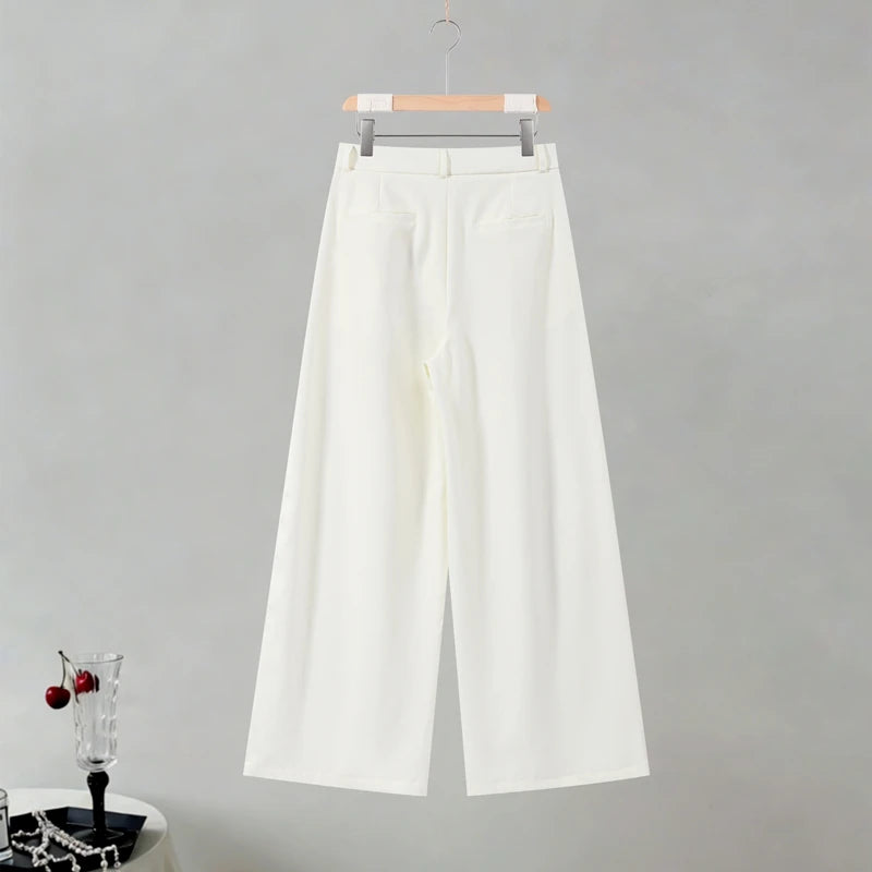 Solid Women Officewear Lapel Pockets Long Sleeve One Button Cinched Waist And Wide Leg Pant Fashion Lady Streetwear Commute 2026