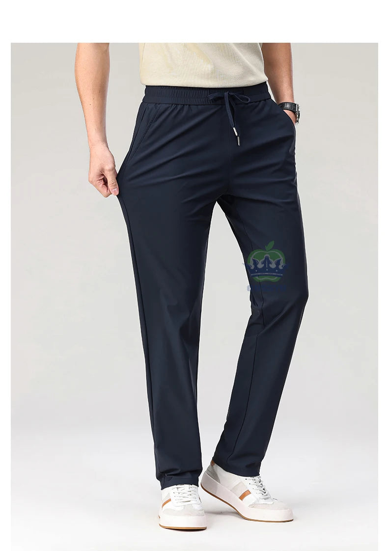 Summer High Stretch Pants Man Thin Elastic Waist Korean Grey Sweatpants Jogging Casual Sports Trousers Male Fashion Luxury Brand