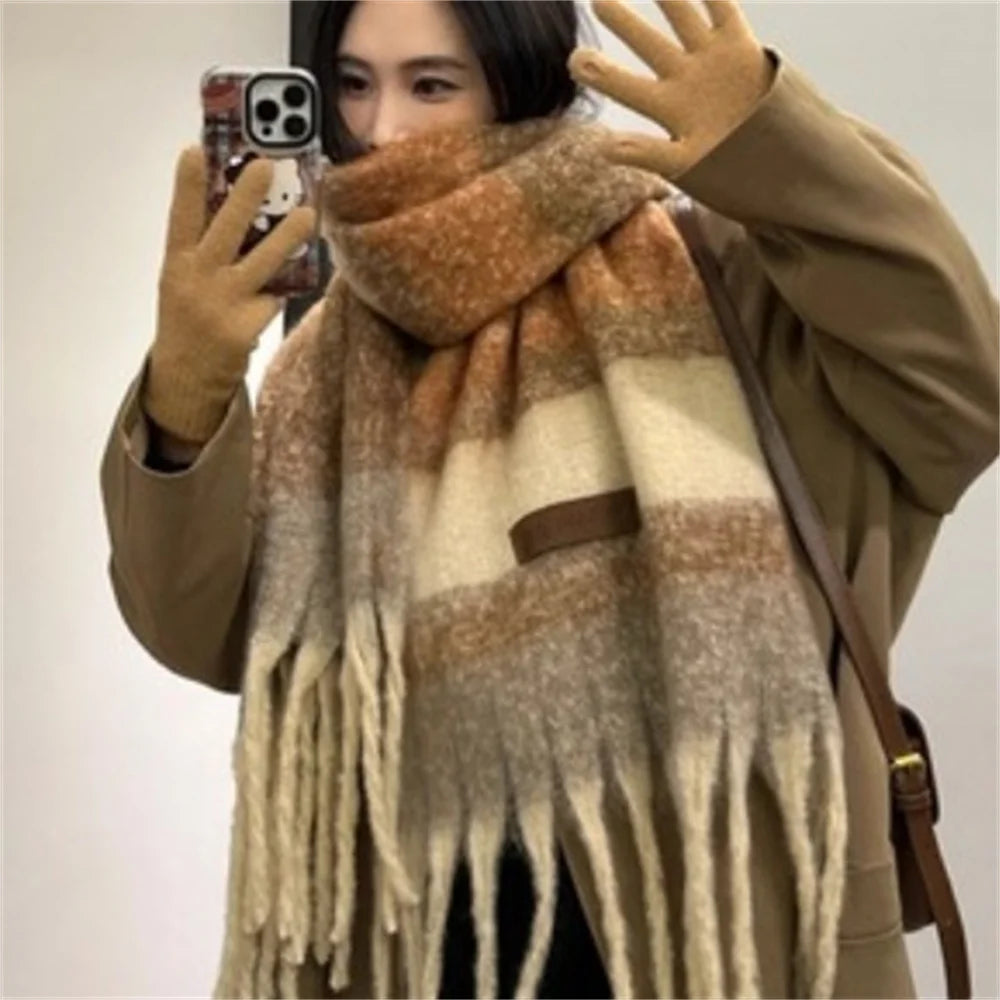 50X200cm Maillard Premium Atmosphere Scarf Women's Winter 2025 New Korean Version Versatile Thickened Mohair Scarf Warm