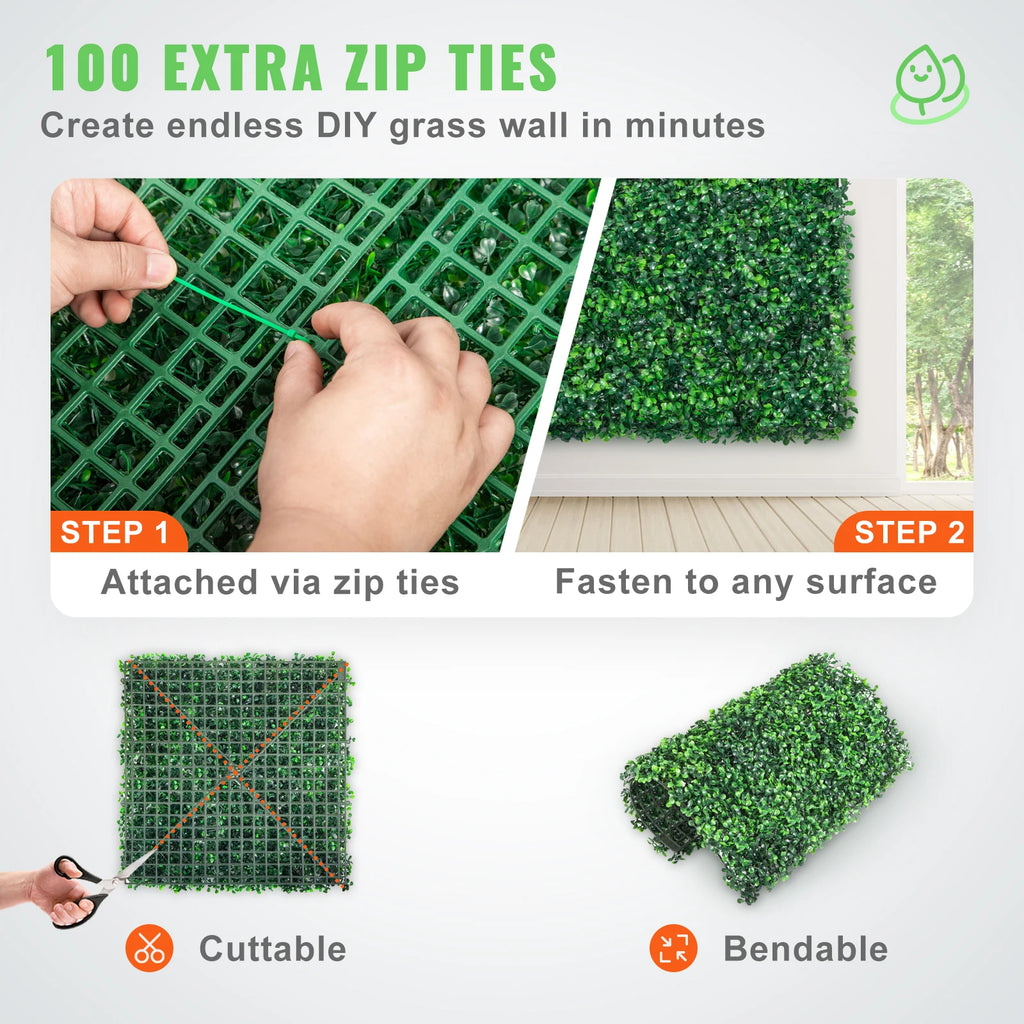 SucceBuy 12PCS 10x10 in Artificial Boxwood Panels Boxwood Hedge Wall Mat Artificial Grass Backdrop Privacy Screen UV Protected