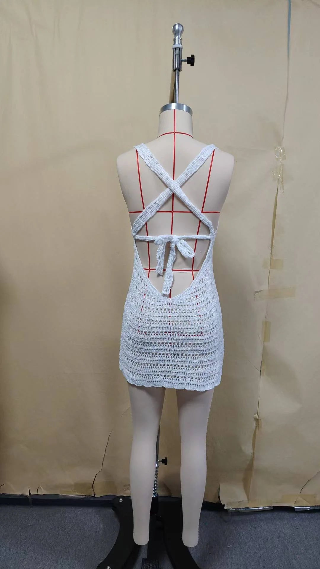 Sexy Women Knit Beach Dress Hollow-Out V-Neck Sleeveless Bikini Cover-Ups Dress Holiday Dress 2026 Summer Swimwear Beach