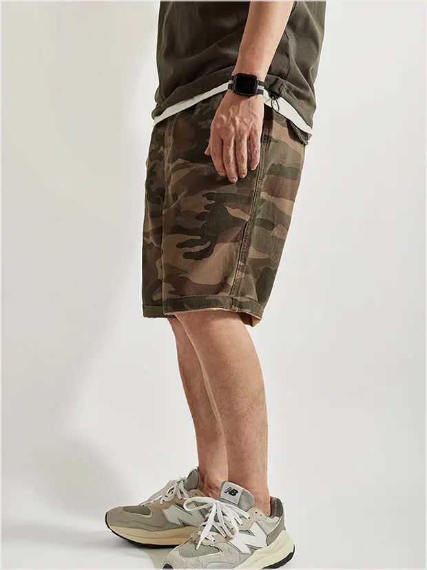 Summer New Camouflage Workwear Shorts Loose Men's Fashion Brand American Retro Casual Multi-Pocket Shorts Polyester Fiber