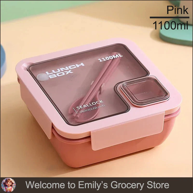 1pcs Portable Sealed Lunch Box with Tableware for Kids Children Plastic Microwave Bento Boxes Dinnerware Set Food Storage Contai