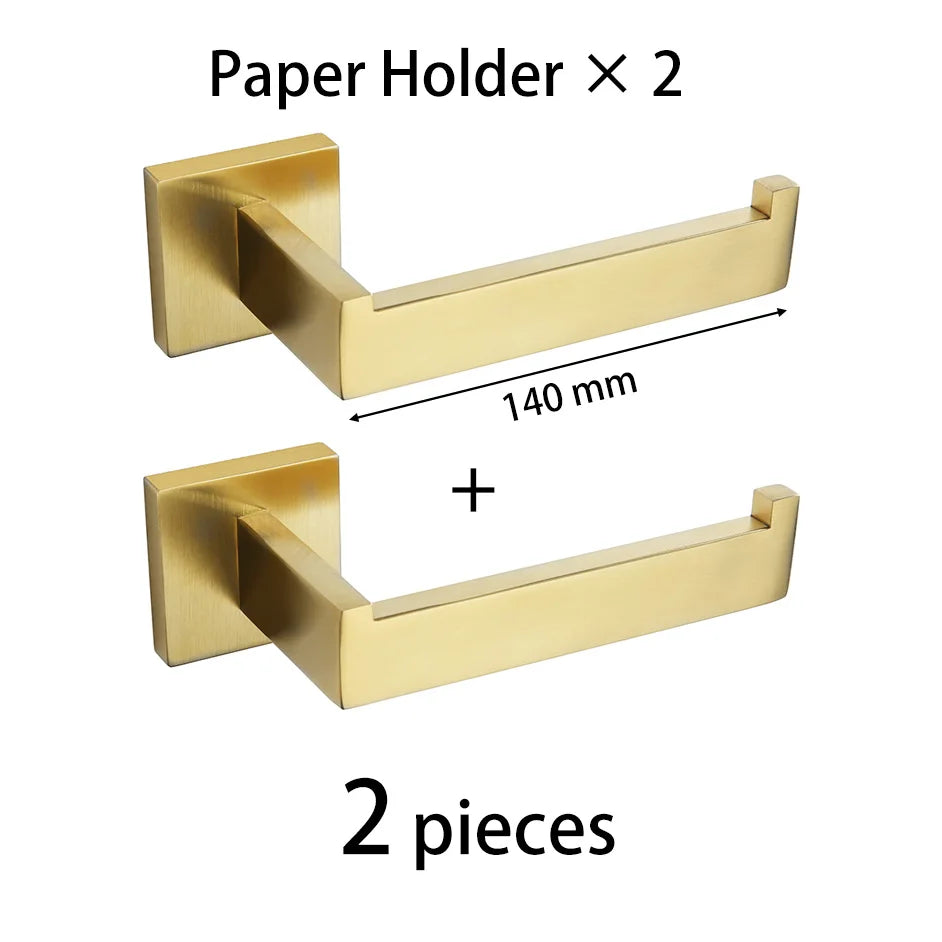 Gold Brushed Bathroom Accessories Hardware Towel Bar Rail Toilet Paper Holder Towel Rack Hook Soap Dish Toilet Brush