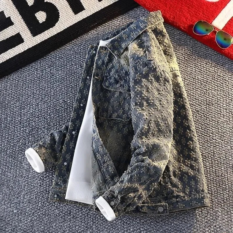 Sequin Denim Jacket Men's Luxury Streetwear Shiny Cowboy Coats Loose Casual Single-breasted Long Sleeve Spring Autumn Jacket