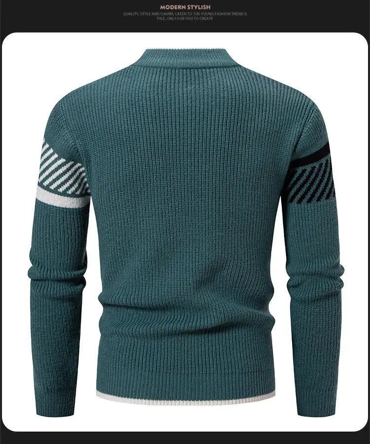 2025 Men's Color-coded Casual Trendy Slim Simple Basic Casual Trendy Knitted Sweater Pullovers Male Clothes Autumn Winter Tops