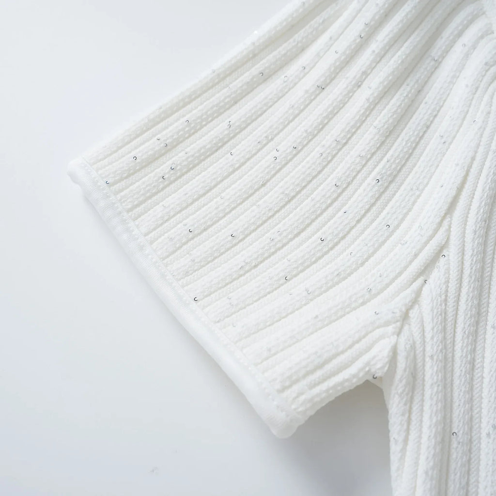 Brand Designer Polo Knitted Dress Women Summer Short Sleeve Single Breasted Flower Button Knitting Sweater Mini Dresses