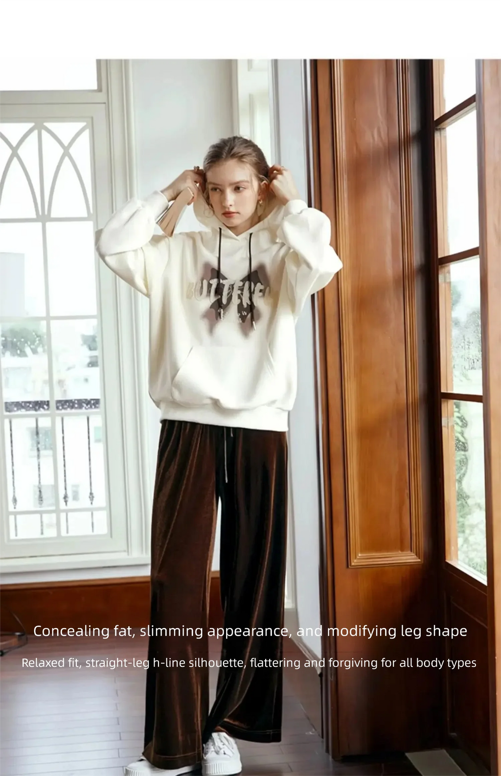 OLrain Velvet Drawstring Baggy Sweatpant Woman 2026 Autumn Casual Retro High Waist Wide Leg Long Pants Women Trousers M56QK85138
