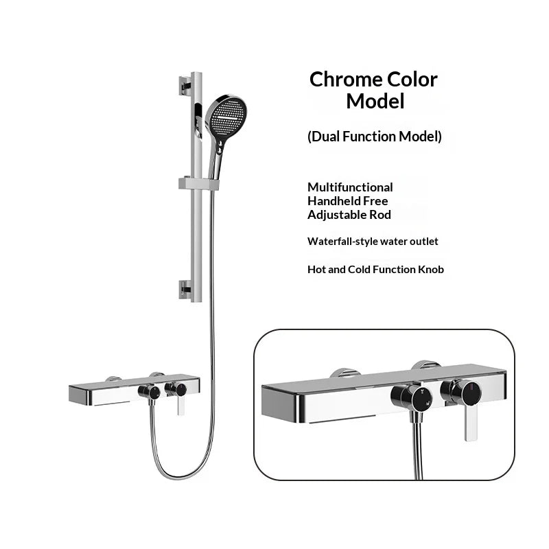 Premium All Copper Shower Set with Heated Waterway Shelf Dual Valves Hot Cold Multi Function High Pressure Shower Head Shower