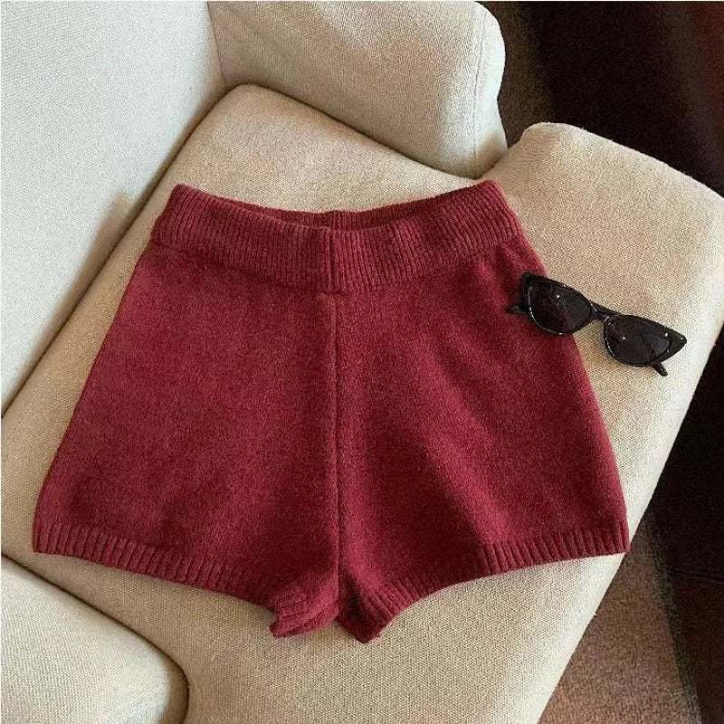 Women High Waist A-Line Shorts Thin Knit Sports Shorts For Women Casual Running Slim Bodycon Trousers 2025 Autumn Winter