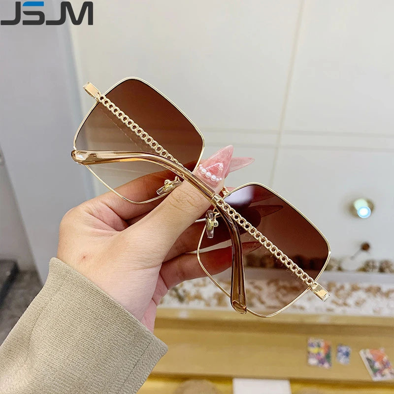 JSJM New Fashion Big Frame Sunglasses Women Classic Brand Design Luxury Metal Oversize Sun Glasses Female Oculos De Sol UV400