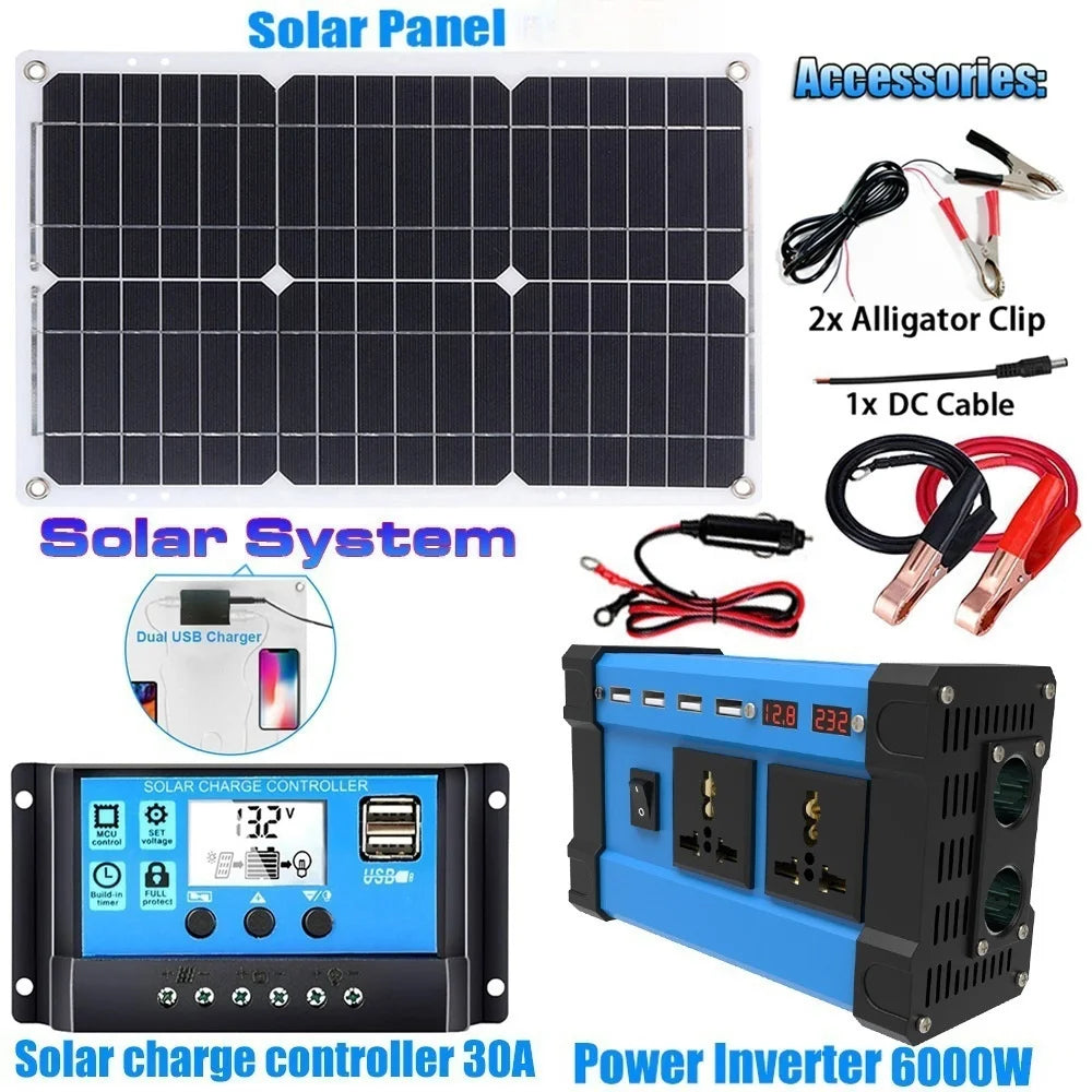 All-in-One 6000W Solar Generator: 600W Panel + MPPT Controller & Dual Voltage Inverter (110V/220V) for Home & RV & Camping