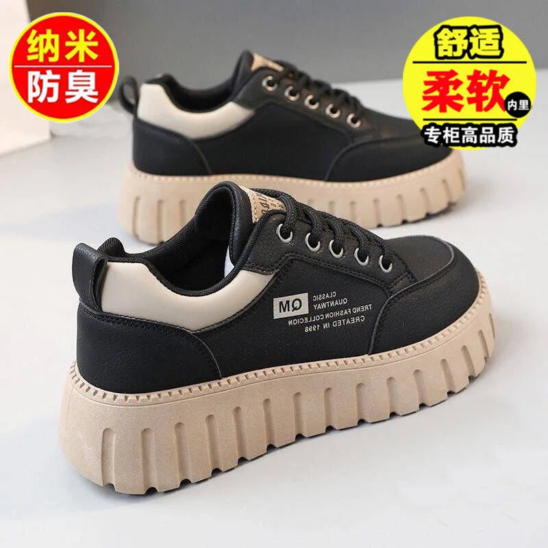 New 2025 Spring and Summer Height Increasing Board Shoes Women's Casual Shoes Student Shoes Anti Slip White Sneakers for Women