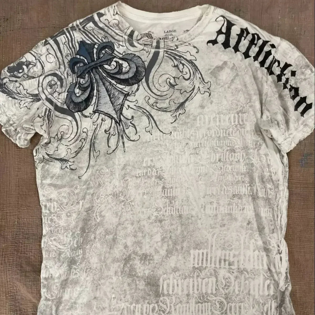 Affliction New Men Polo shirt Skull Graphic Harajuku Round Neck Oversized T Shirt Short Sleeve Tops Gothic Clothing Street Wear