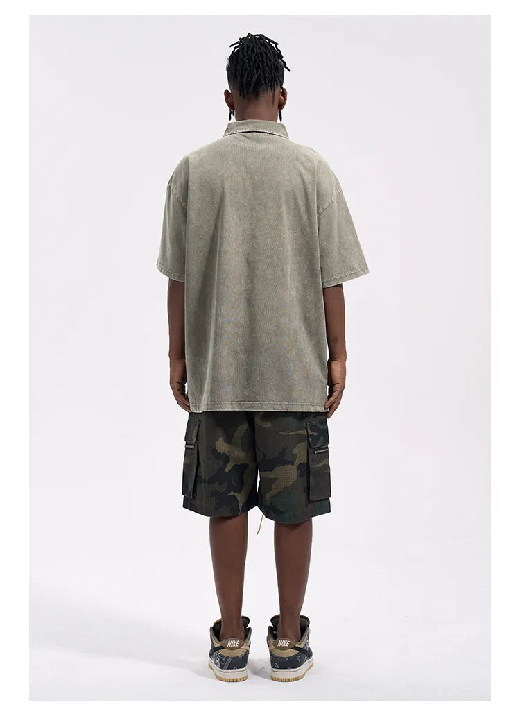 High Street Washing Trend Camouflage Tooling Shorts Men's Retro Casual Loose Summer Drawstring Versatile Trend Five-Point Pants