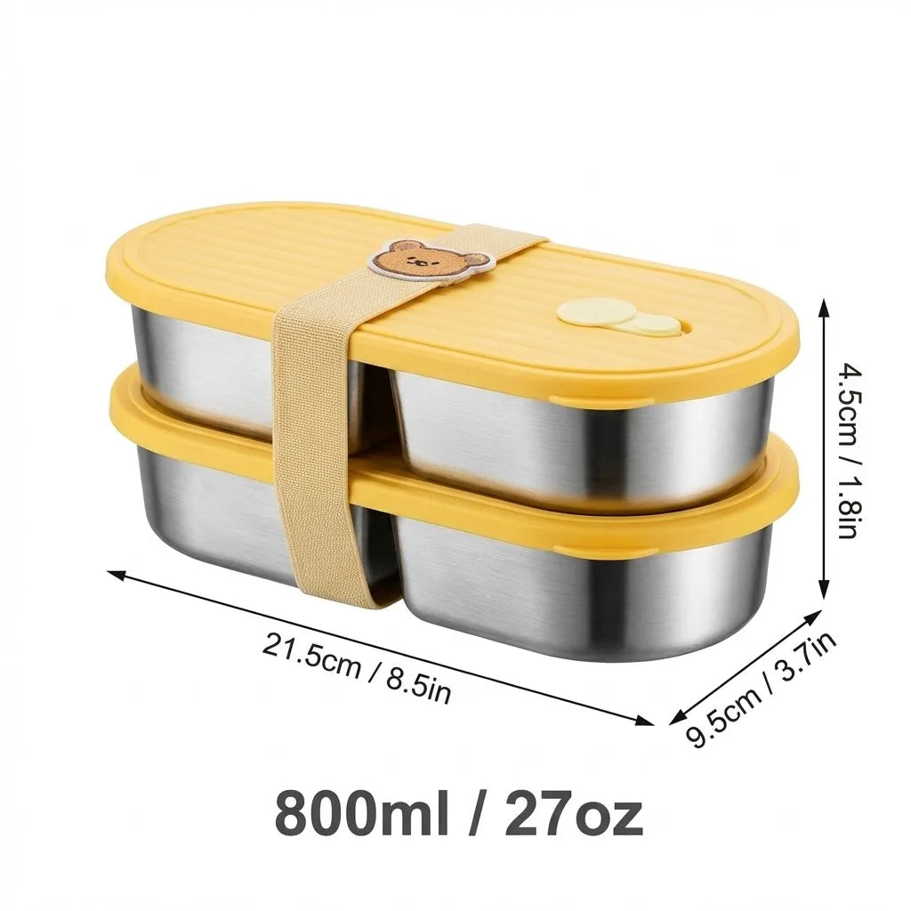 Microwaveable 304 Stainless Steel Bento Box Oval Divided Lunch Box 2 Grids Food Storage Container For Kids Students School