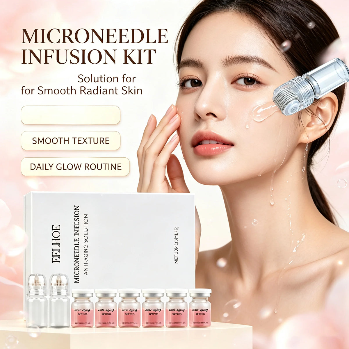 2 Tools Korean Moisturizing Renewal Set Moisturize Firming Hydrate Daily Facial Skin Care Microneedle Essence Serum ≤0.3mm