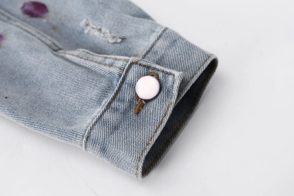 2026 Spring and Autumn American Retro Washed and Dyeed Hole Denim Jacket Men's Design Sense