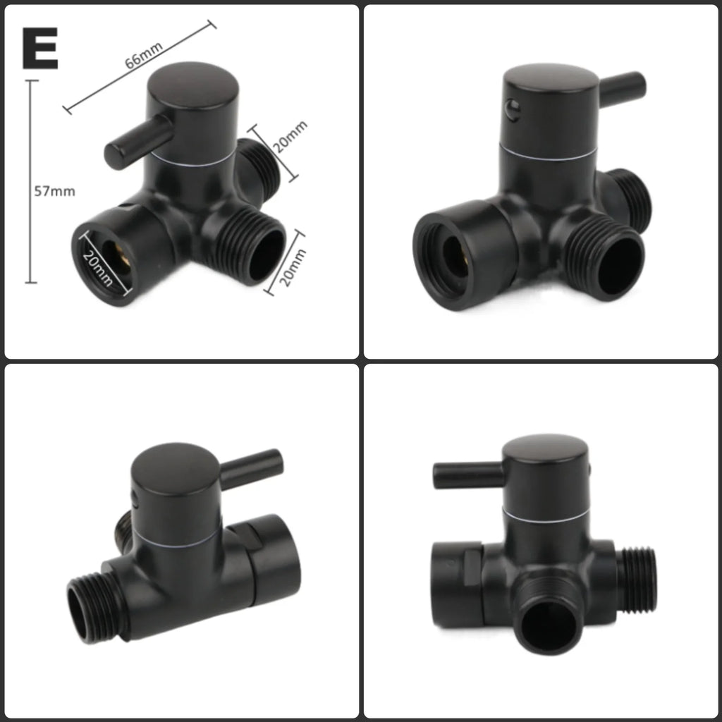 Black Brass Shower Arm Adapter G1/2’’ G3/4 Shower Diverter Valve For Handheld Shower Head Bathroom Kitchen Accessories