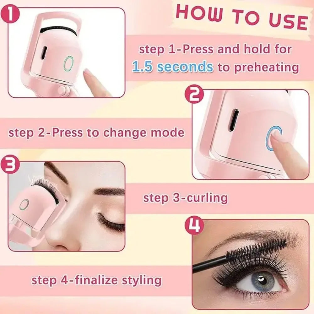 Lash Perm Electric Eyelash Curler Long-Lasting Curl Electric Eyelashes Clip Temperature Control ABS Beauty Eye Instrument